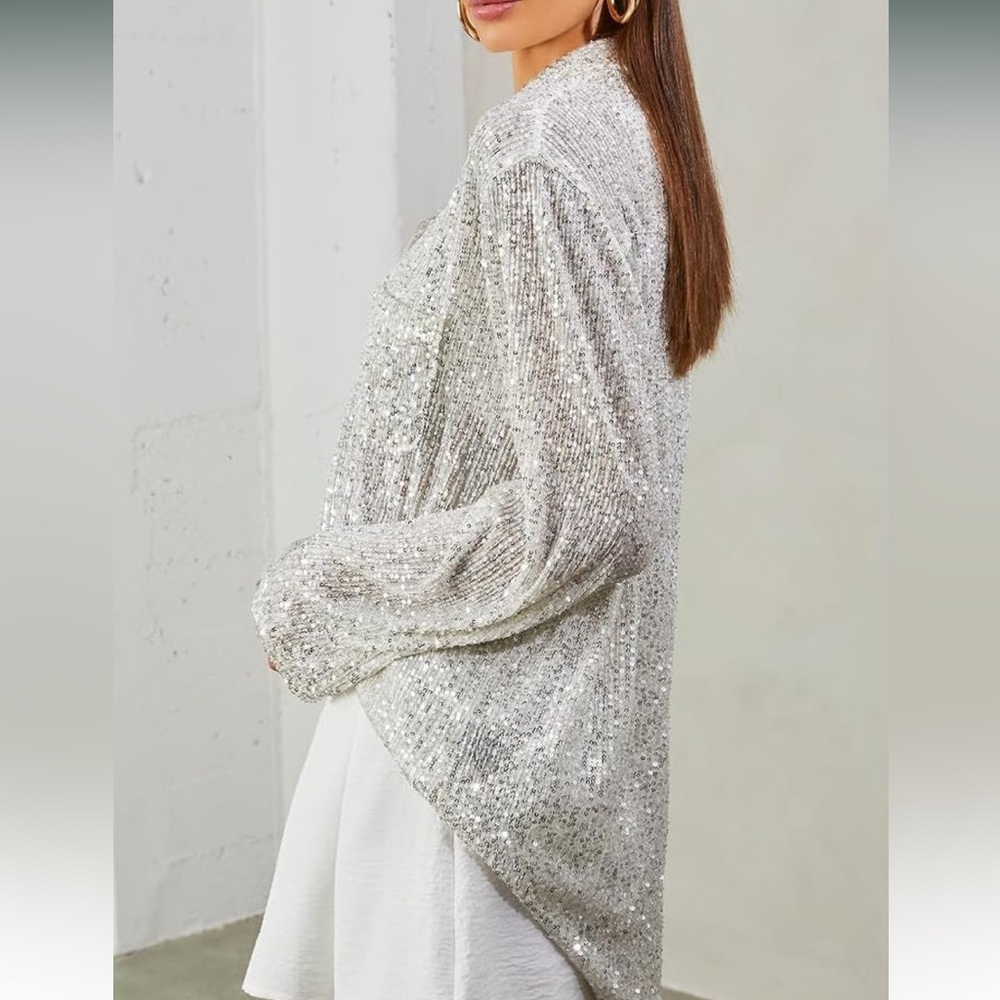 Silver Sequin Button Up Top - image 3